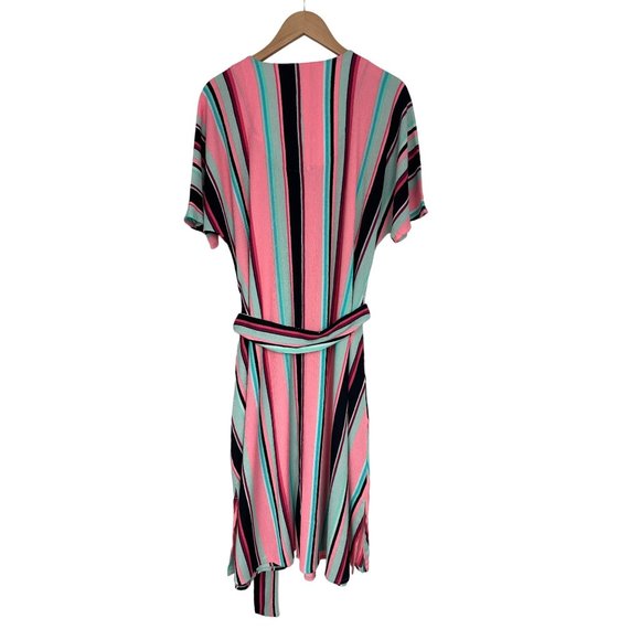 Size 14/16 1X FIJI STRIPED MIDI DRESS W/TIE + POCKETS Duster Spring Summer PLUS - Picture 7 of 7